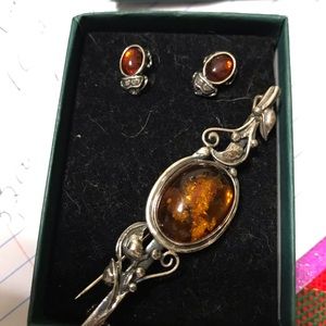 Sterling silver amber brooches and earrings